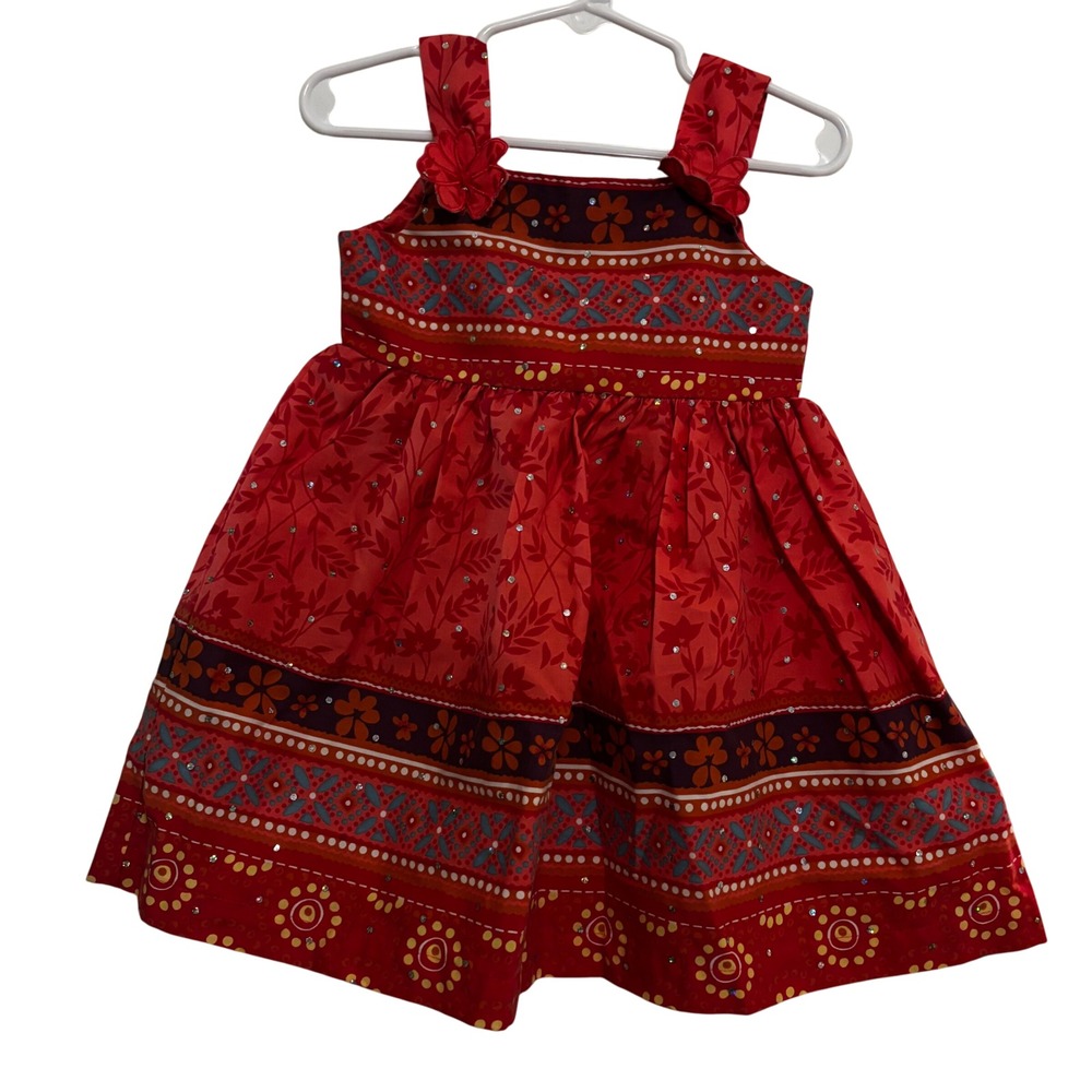 Blueberi Boulevard Girls‎ Dress 2T Red Multicolor Floral Sleeveless Party